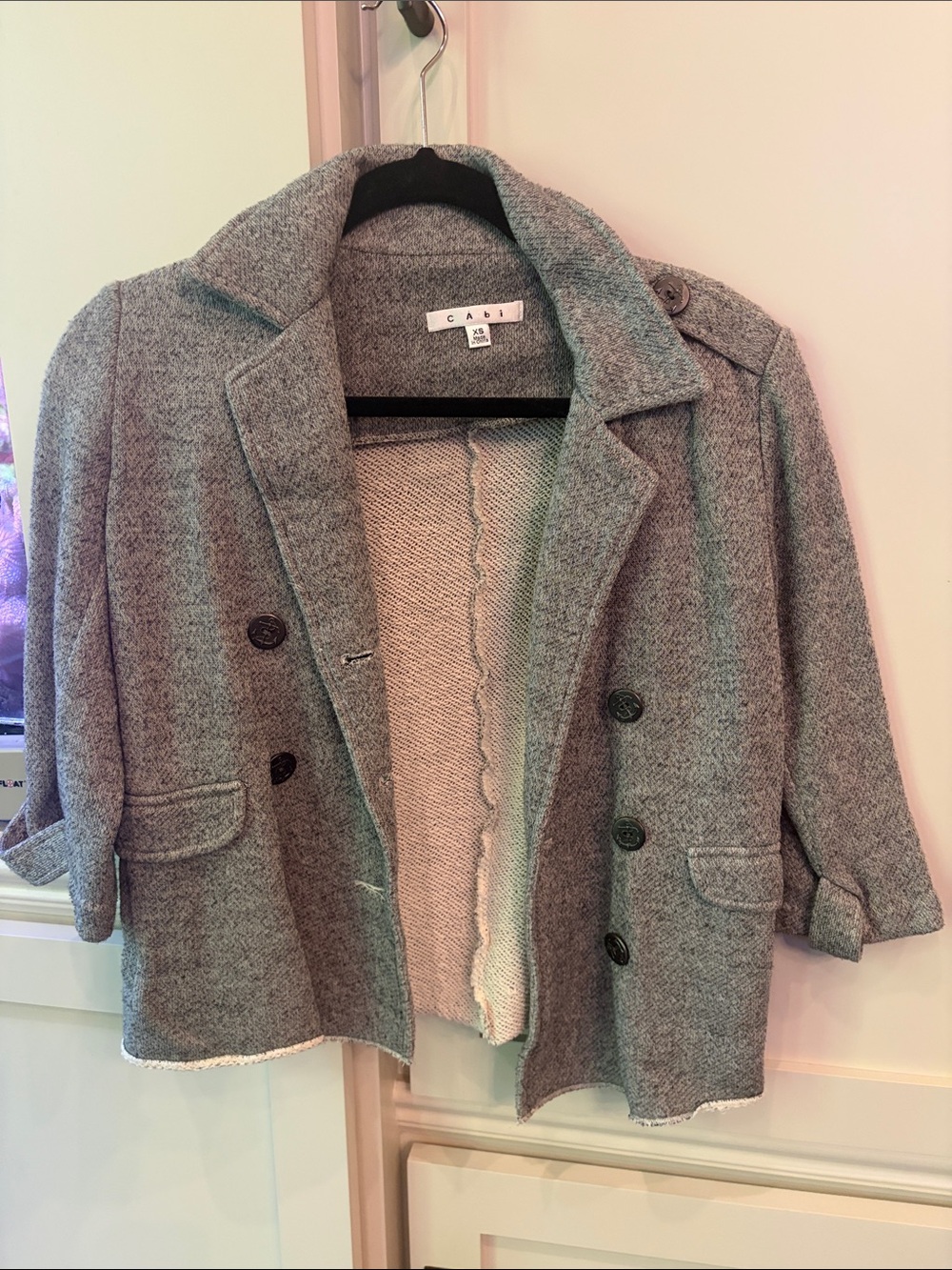 CAbi Heather Gray Double-Breasted Cropped Blazer # 393